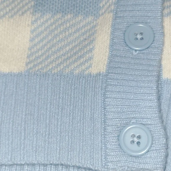 Divided H&M Womens Cropped Cardigan Sweater Long Sleeve Blue White Checkered - Picture 3 of 7
